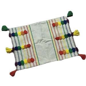 Rainbow Burlap Decorative Throw Pillow Case Kids Room Rope Tassel 15 x 22